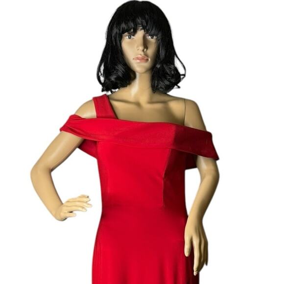 Agua Dresses Red One-Shoulder Off-Shoulder Maxi Formal Gown Slit –size 8 - Picture 5 of 17